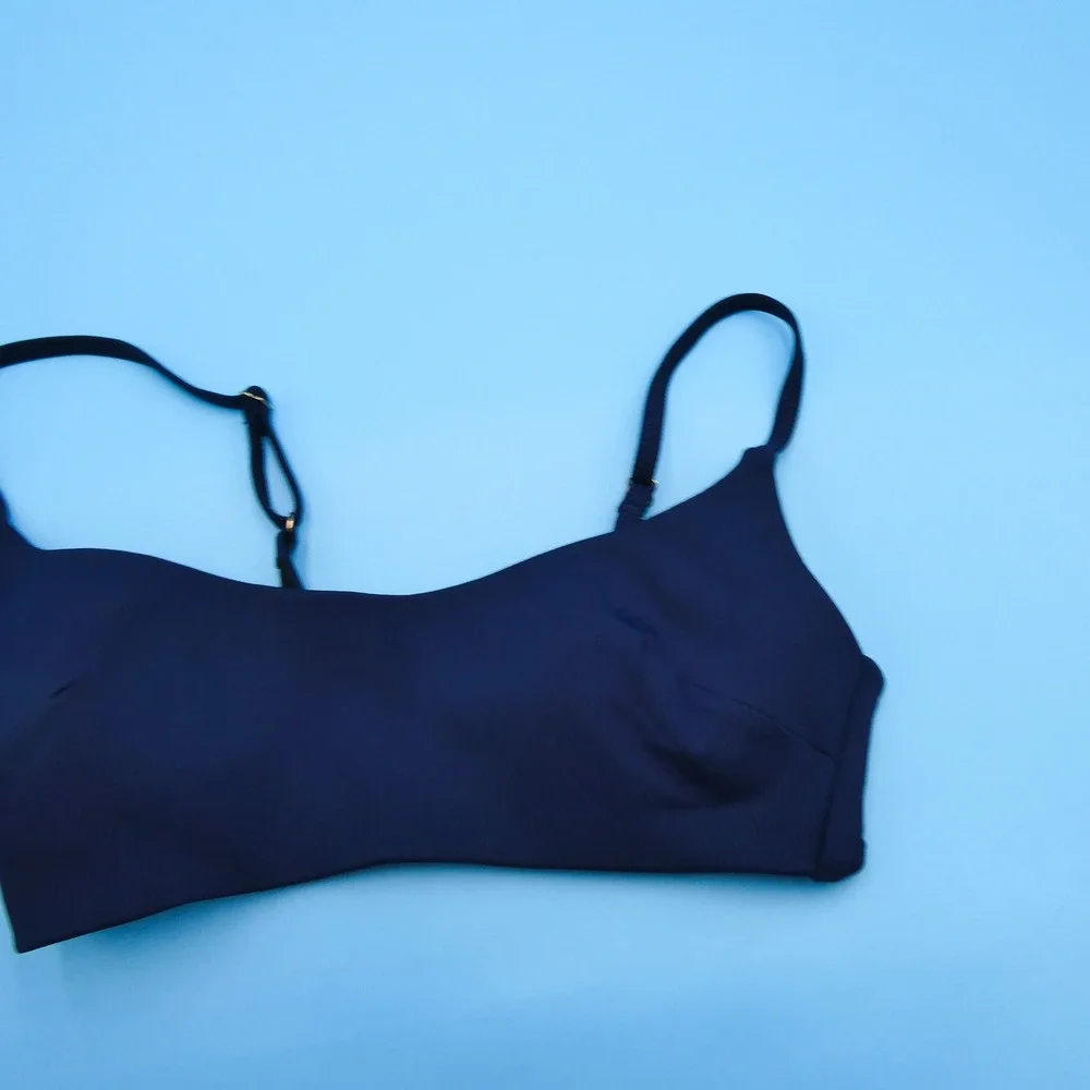 Victoria's Secret Bikini‎ Top Womens Small Ribbed Scoop Neck Navy Blue Nylon